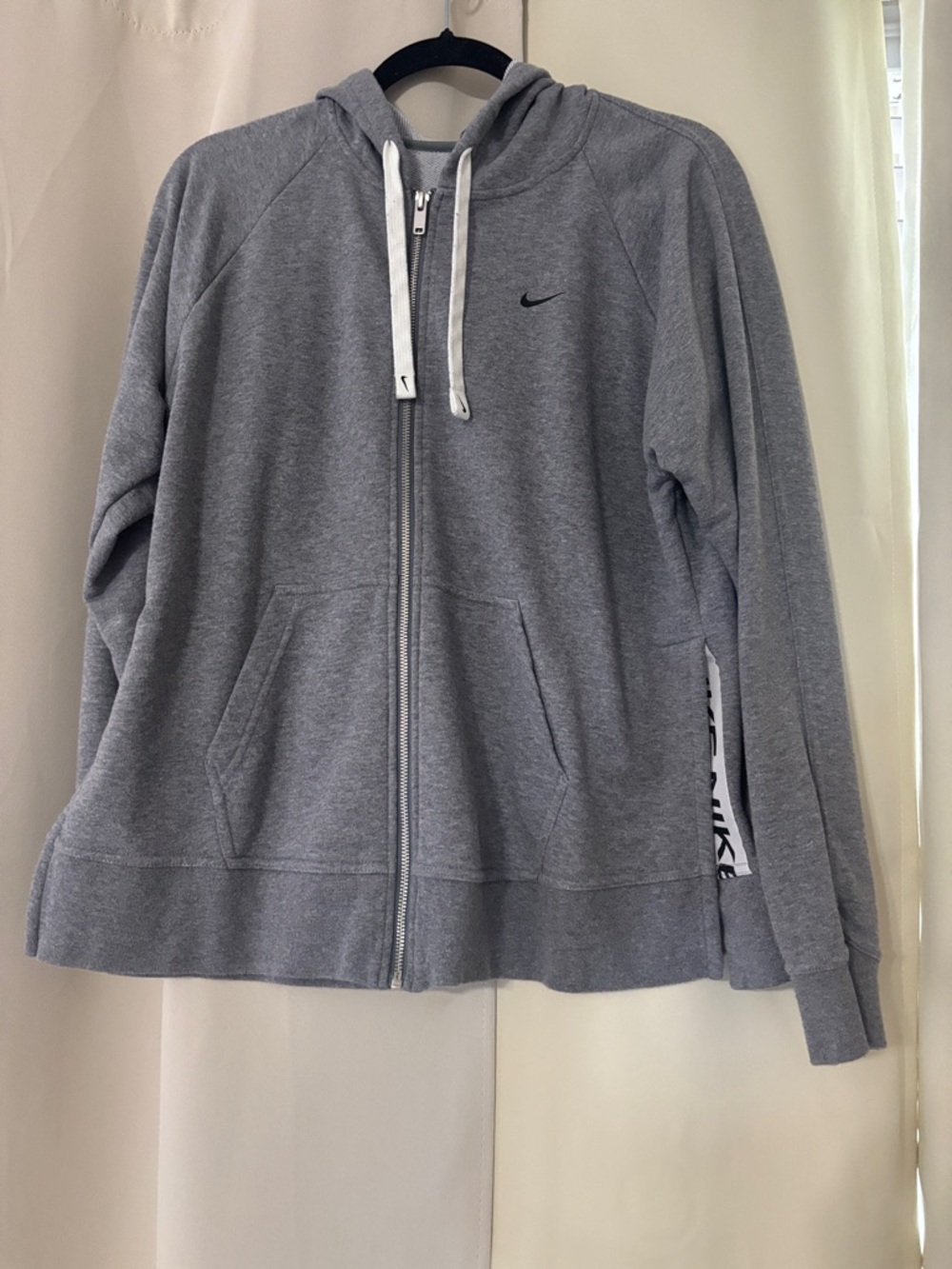 Nike Gray Full-Zip Hooded Sweatshirt with White Drawstrings